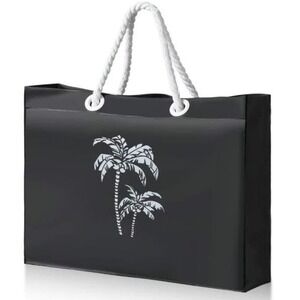 Large Black Beach Tote Bag With Palm Tree Print  NEW